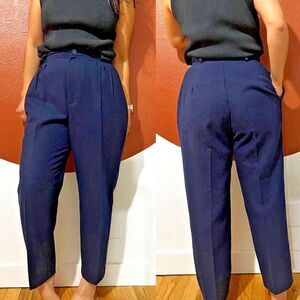 vtg 80s navy blue Wool High Waist Suit Dad Trousers 27" tailored business medium